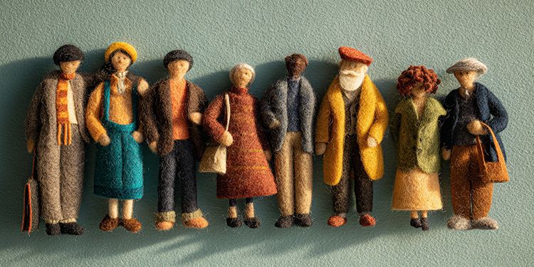 Row of eight handcrafted felt figurines in diverse clothing representing the expert instructors who teach on the Circles Learning platform