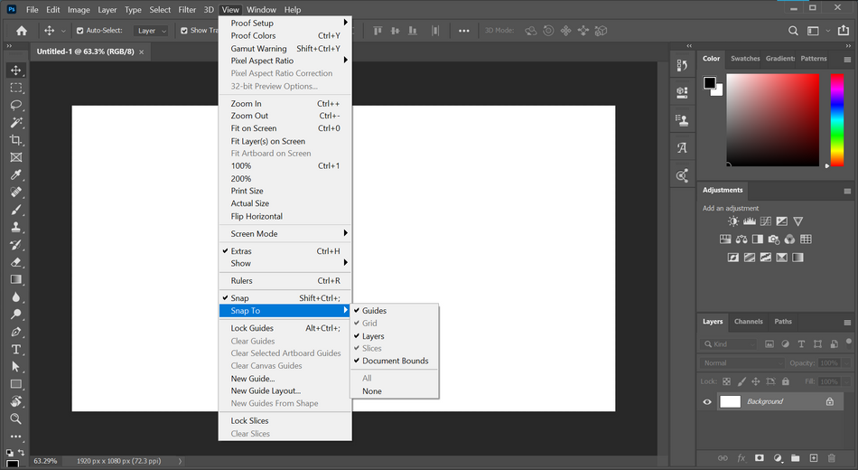 The image shows a picture of Photoshop displaying menus filled with options
