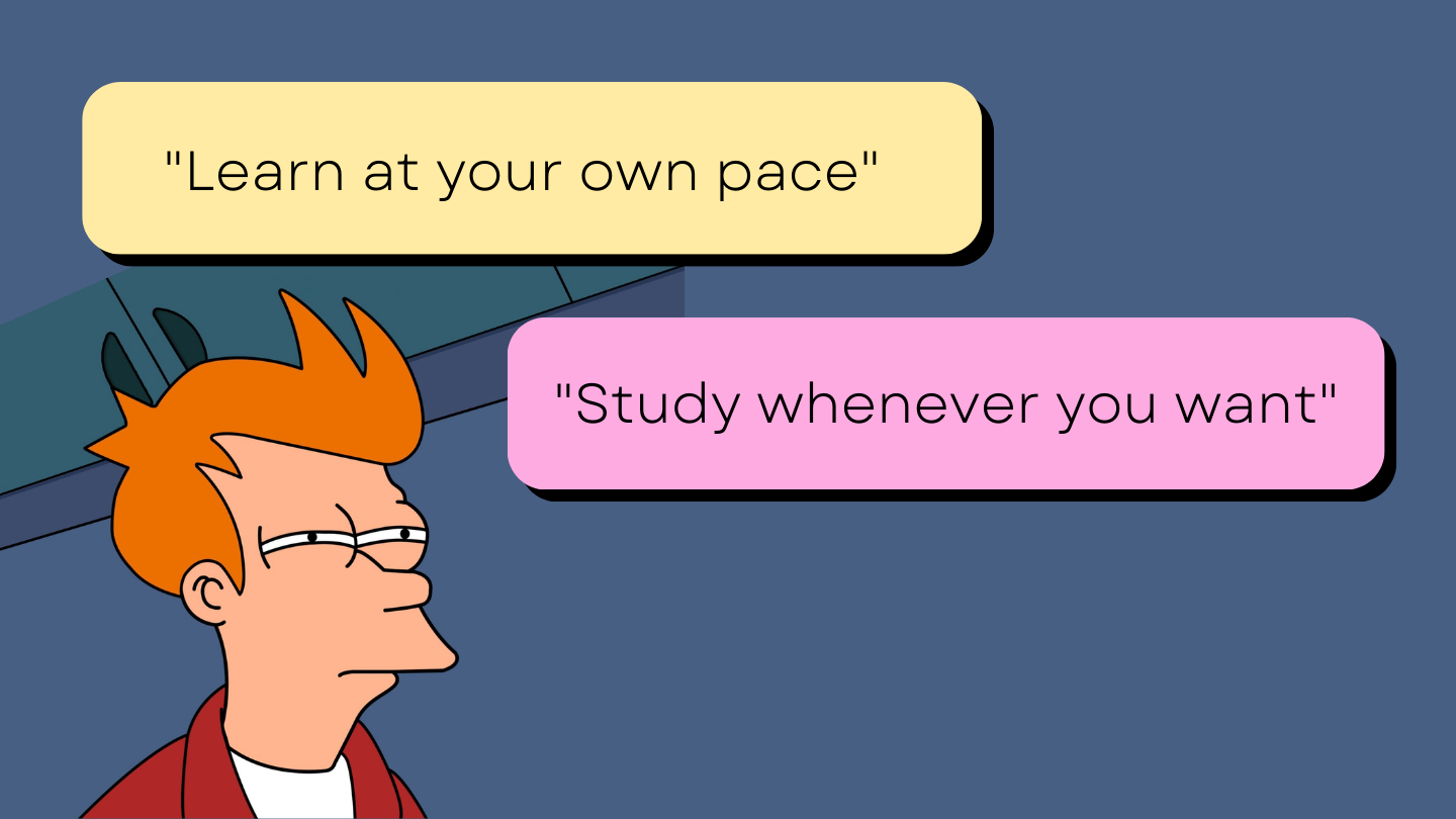 Futurama's Fry meme looking skeptically at two floating phrases: 