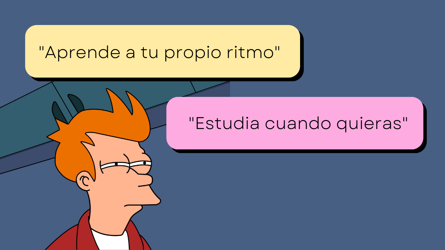 Meme de Fry de Futurama mirando con escepticismo dos frases flotantes: 