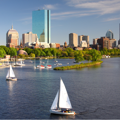 Boston skyline with sailboats